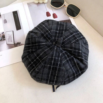 Fashionable Woolen Retro Plaid Hats