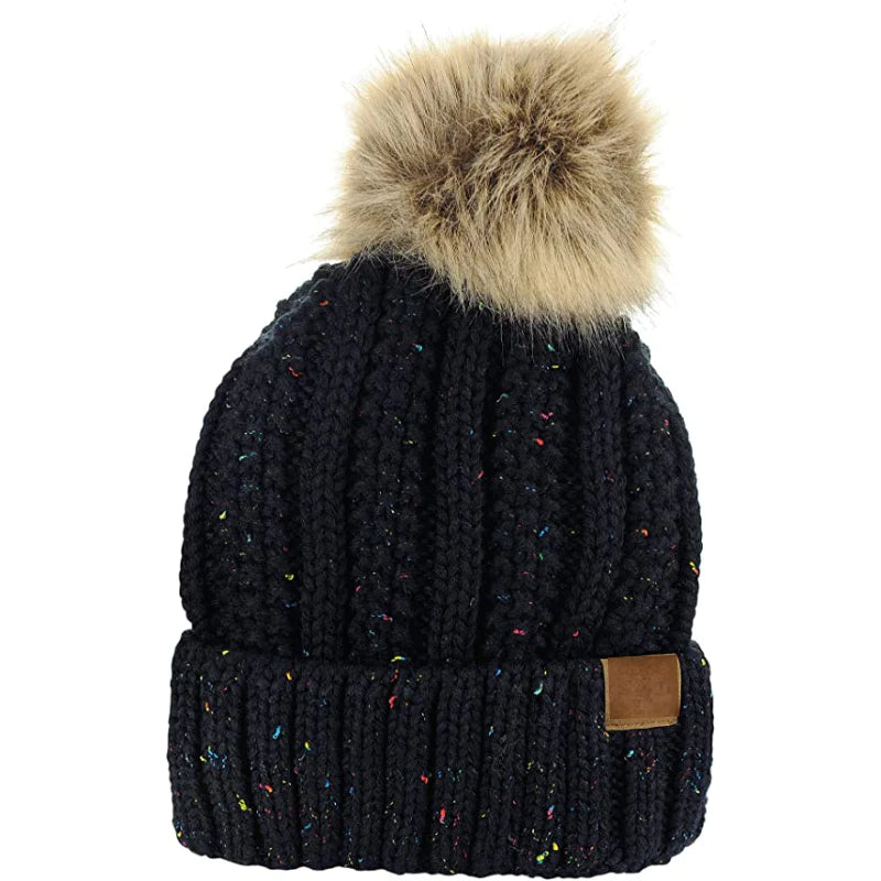 Faux Fuzzy Fur Beanie Pom Fleece Cap