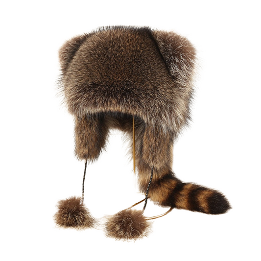 Women's Thick Furry Raccoon Style Hat With Earmuffs