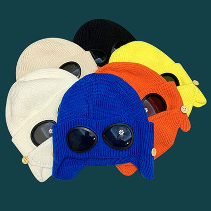 Knitted Wool Hat With Windproof Glasses