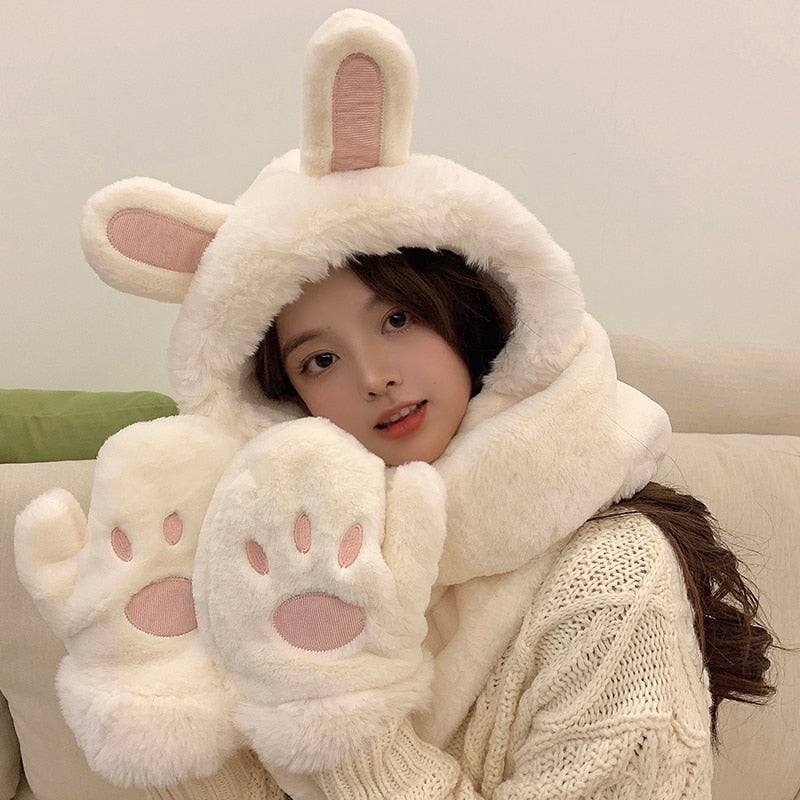 Rabbit Ears Hat With Warm Gloves