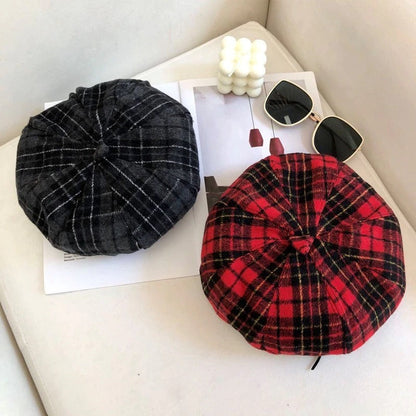 Fashionable Woolen Retro Plaid Hats