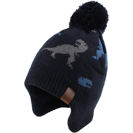Knitted Beanie With Fleece Lining & Pompom