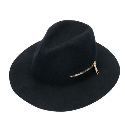 Wool French Pearl Elegant Zip Design Fedora Hats