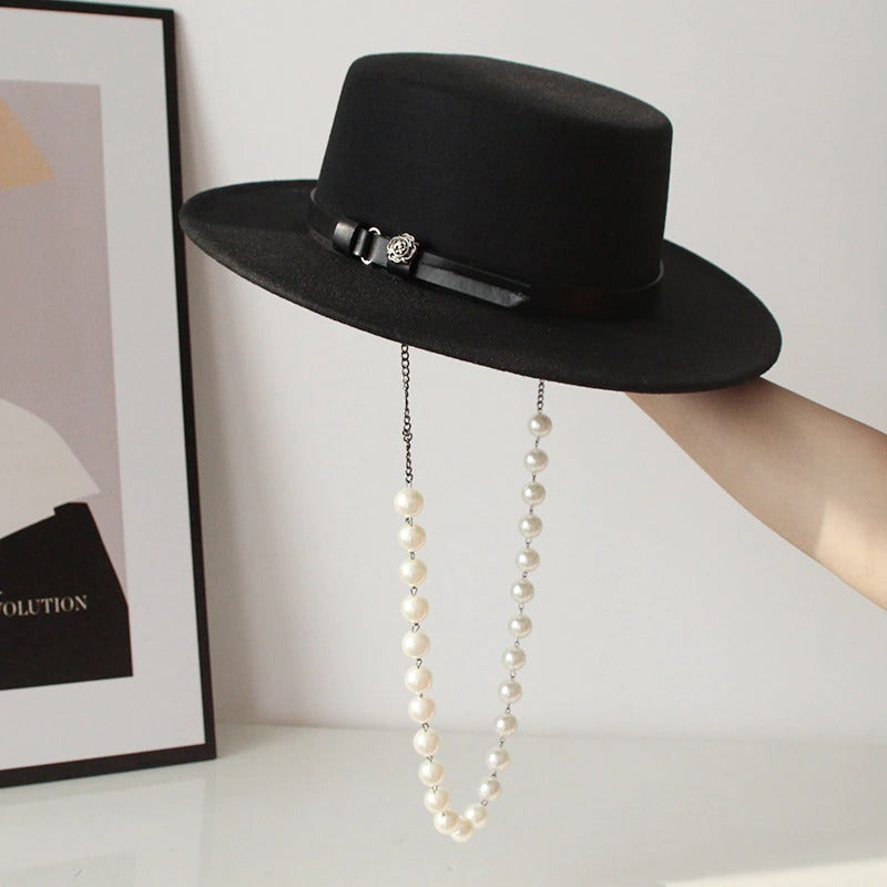 Wool French Pearl Elegant Zip Design Fedora Hats