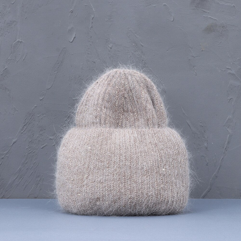 Autumn & Winter Rabbit Fur & Cashmere Knitted Warm Beanie