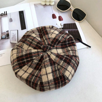 Fashionable Woolen Retro Plaid Hats