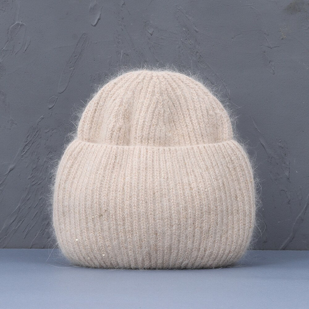 Autumn & Winter Rabbit Fur & Cashmere Knitted Warm Beanie