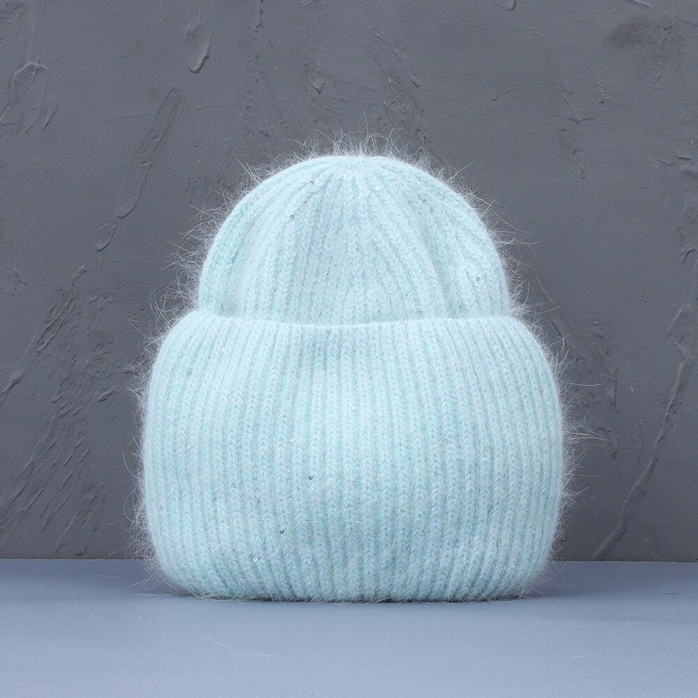 Autumn & Winter Rabbit Fur & Cashmere Knitted Warm Beanie