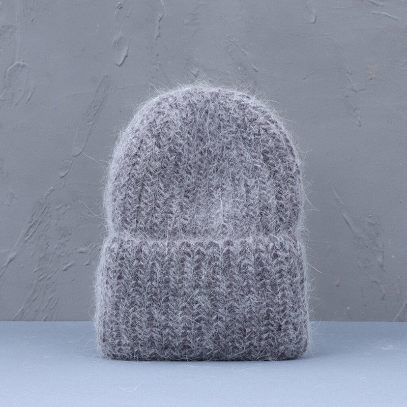 Baggy Knitted Soft & Striped Fur Winter Beanie