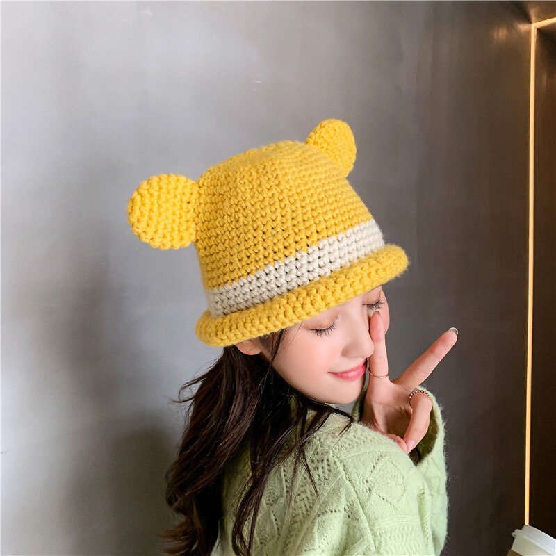 Cute Frog Eared Cotton Knitted Bucket Hat