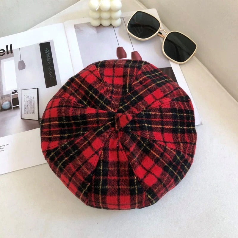 Fashionable Woolen Retro Plaid Hats