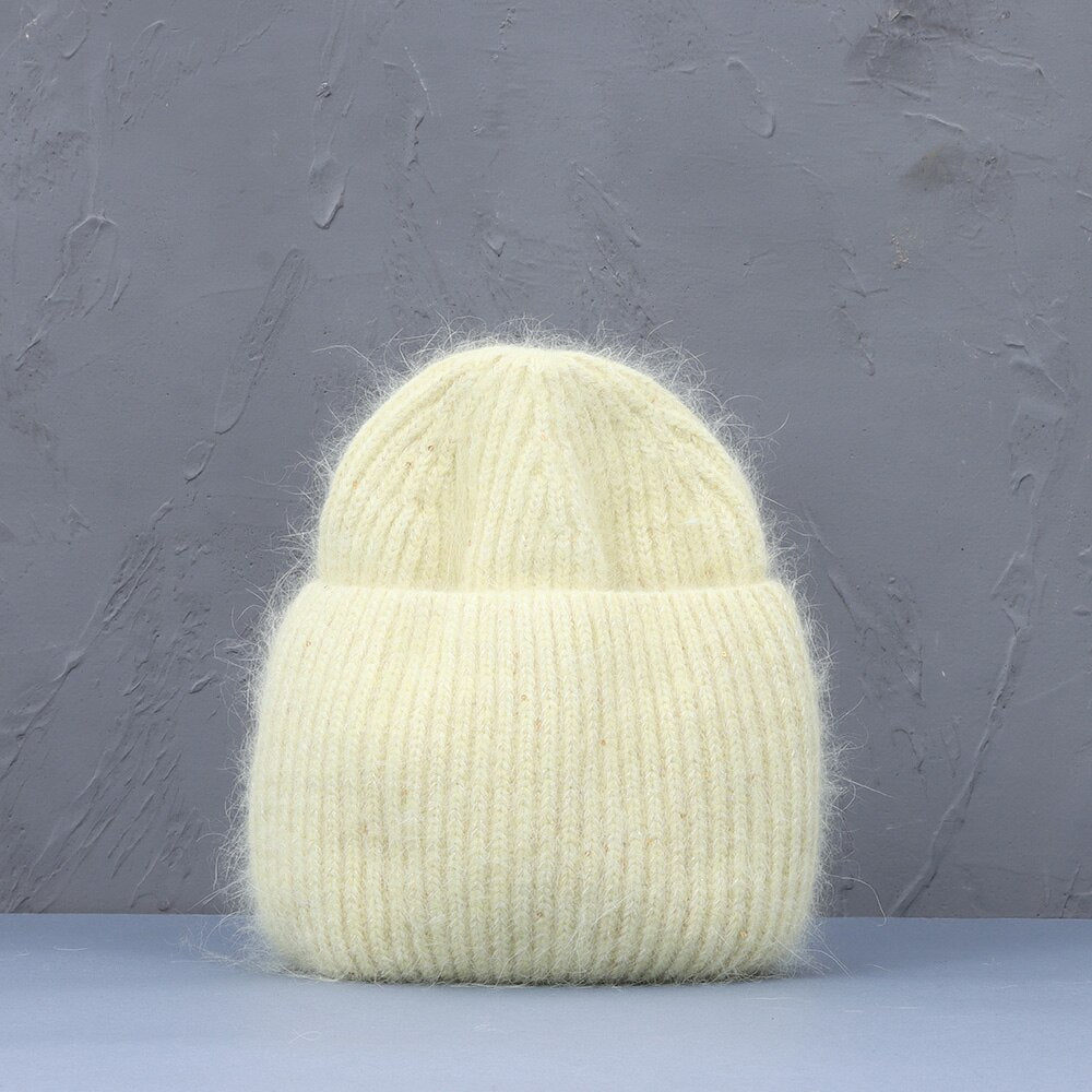 Autumn & Winter Rabbit Fur & Cashmere Knitted Warm Beanie