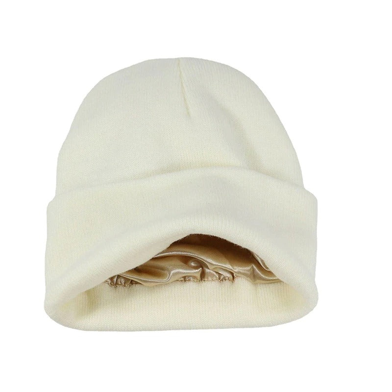 Satin Lined Brimless Casual Knitting Bonnets Trendy Wool Hat