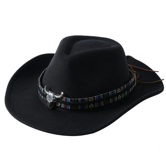 Wide Brim Bull Buckle Western Cowboy Unisex Fedora Hats