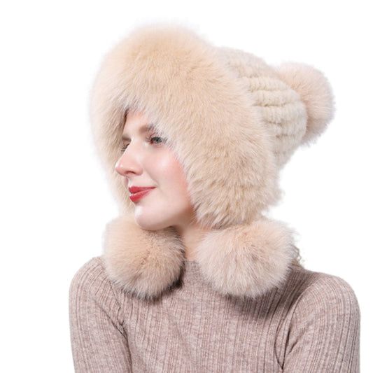 Solid Color Outdoor Knitted Fur Hat For Women