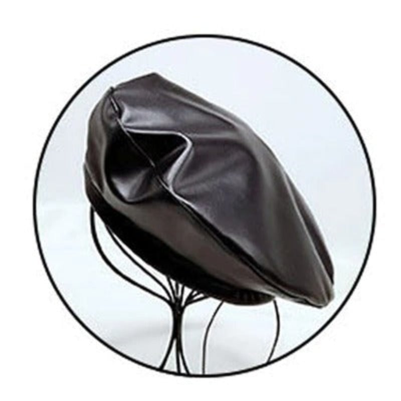 Women's Elegant Black Leather Cap