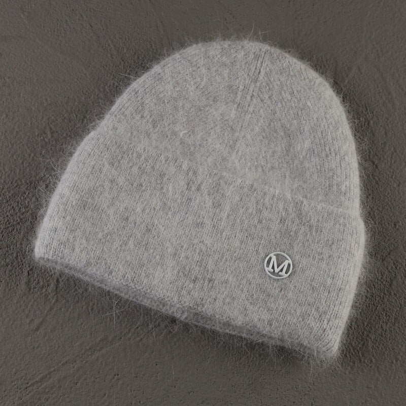 Solid Color Angora Winter Hat For Women With Icons