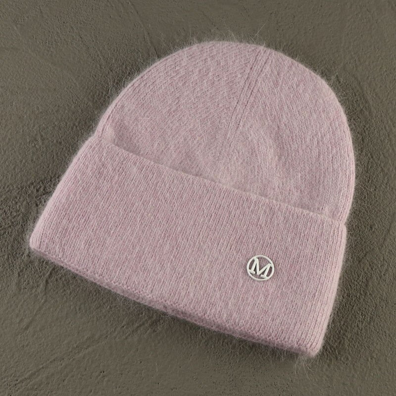 Solid Color Angora Winter Hat For Women With Icons