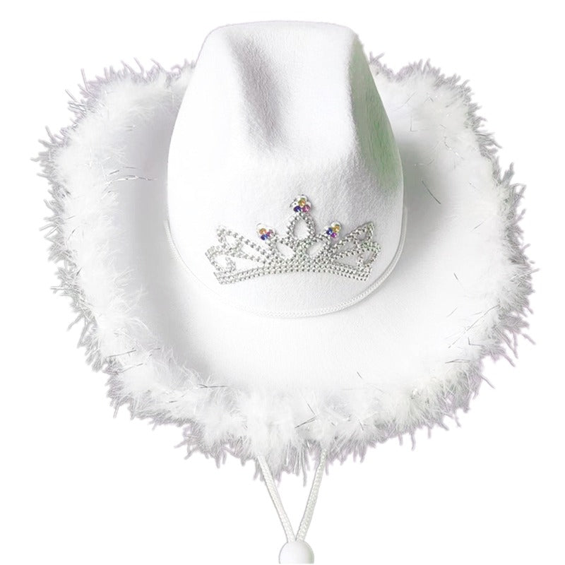 Rhinestone Crown Cowgirl Hat With Fur