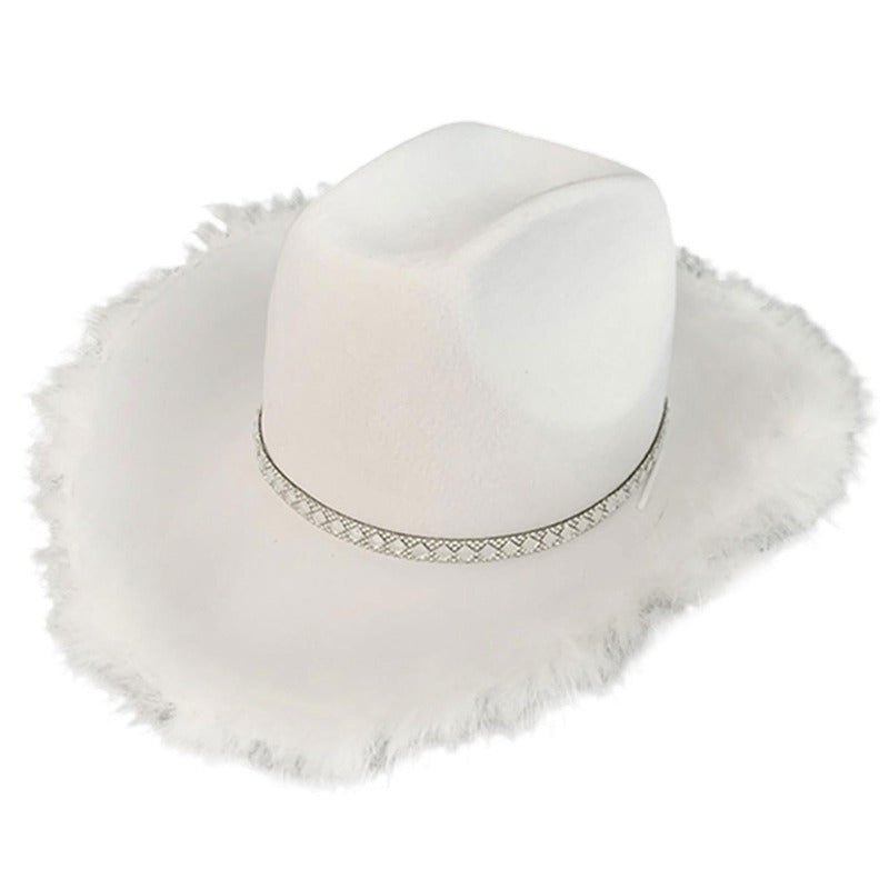 Rhinestone Crown Cowgirl Hat With Fur