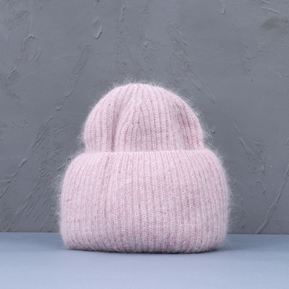 Autumn & Winter Rabbit Fur & Cashmere Knitted Warm Beanie