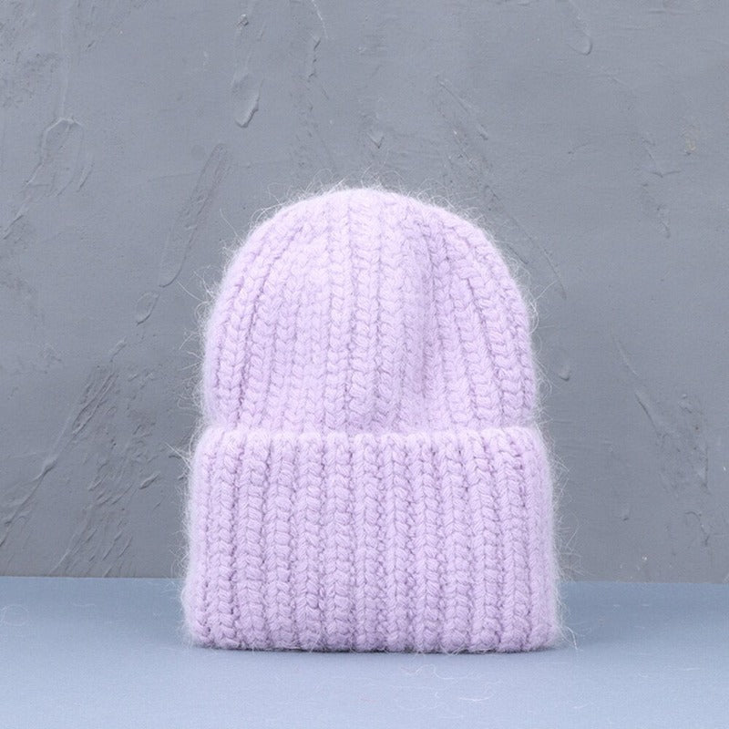 Baggy Knitted Soft & Striped Fur Winter Beanie
