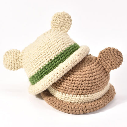 Cute Frog Eared Cotton Knitted Bucket Hat