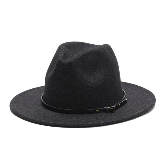 Vintage Wool Wide Brimmed Jazz Fedora With Rivet Belts