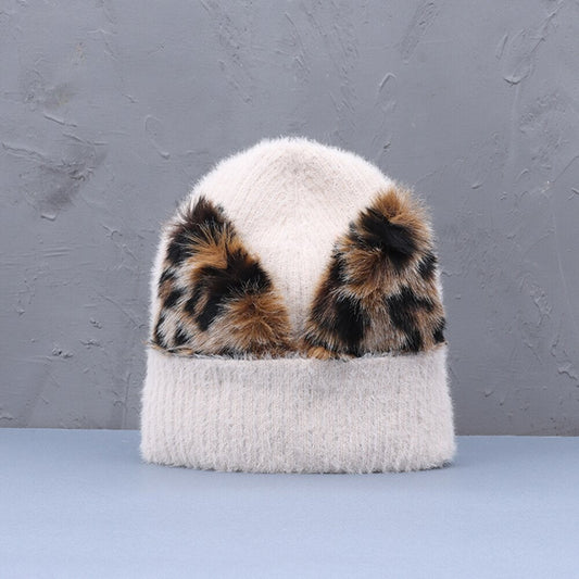 Adorable Leopard Print Bunny Eared Soft Winter Beanie