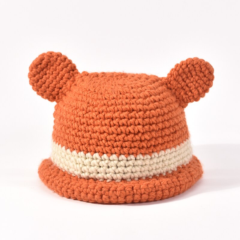 Cute Frog Eared Cotton Knitted Bucket Hat