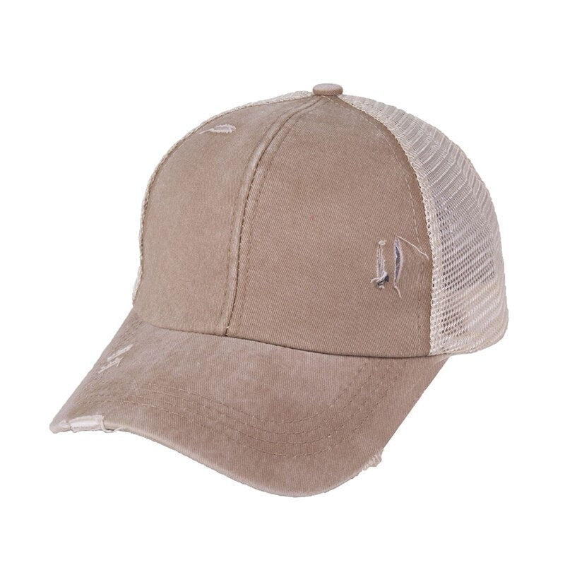 Washed Cotton Ponytail Friendly Baseball Cap